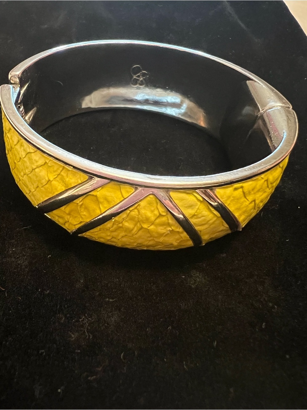 Jessica Simpson Yellow Textured Hinged Bangle Bracelet with Silver Accents